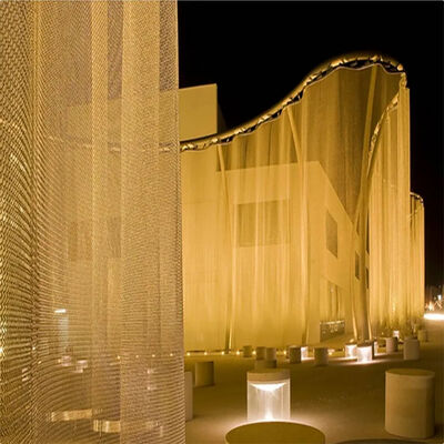 Flexible decorative Gold aluminum antique brass Steel Chain Link Wire ceiling Door Wall Room Divider Woven metal mesh curtain